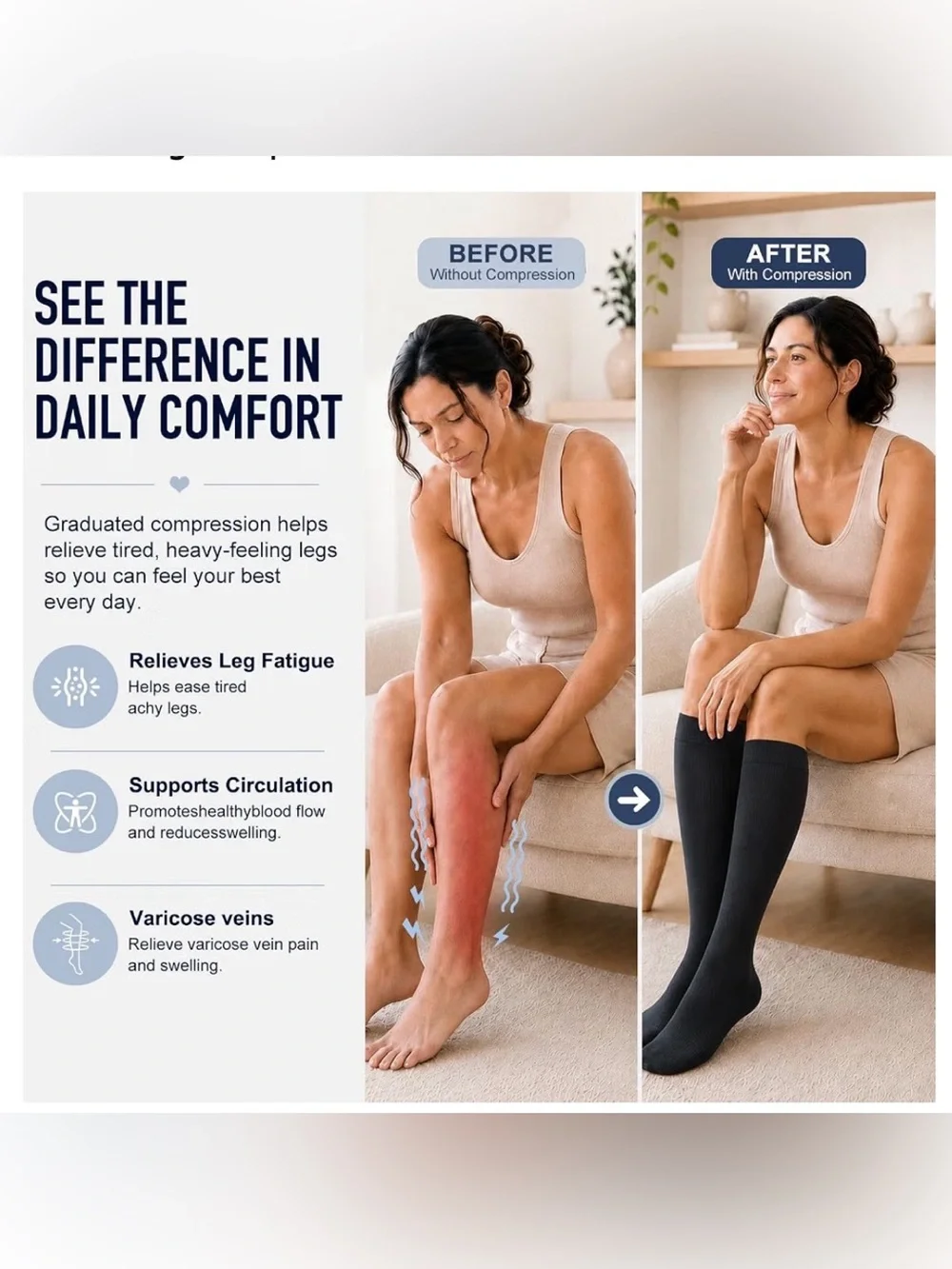Blueenjoy Women’s Black Patterned Copper Compression Socks 3 Pack In L/XL